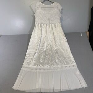 NEW Glossy Wet Look SATIN NIGHTGOWN XS Full Slip Dress Chiffon Hem‎ & Sleeves